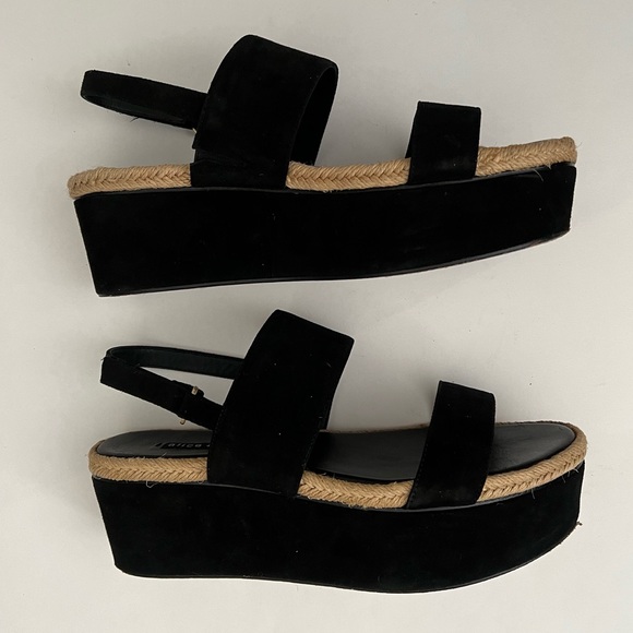 Black suede sling back platform with jute trim - Picture 2 of 12